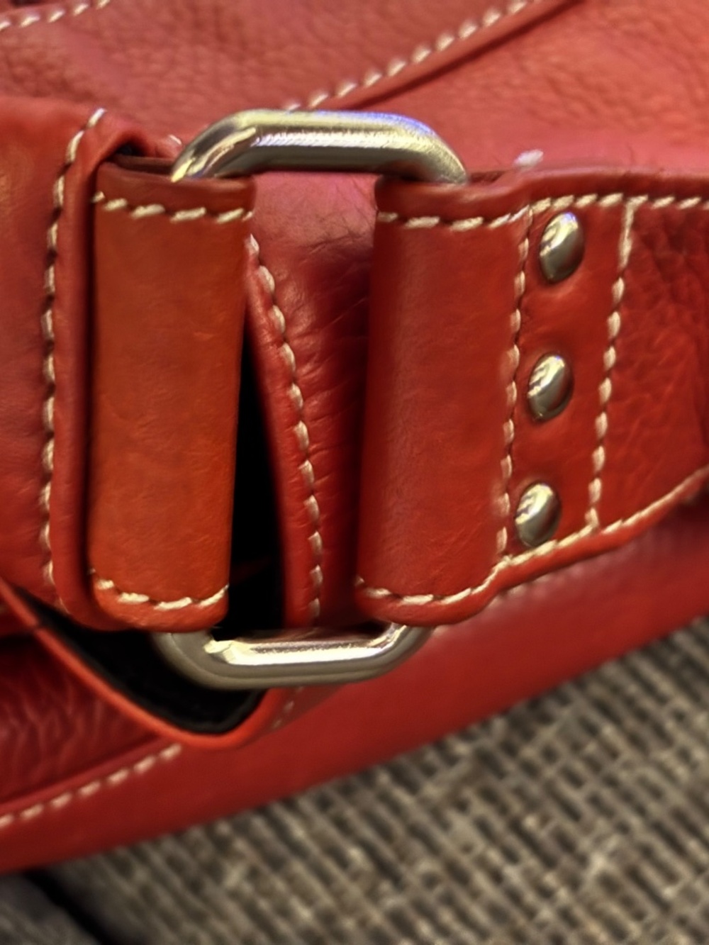 Tignanello Cognac Red Genuine Pebbled Leather Messenger Shoulder Crossbody Bag - Picture 6 of 16